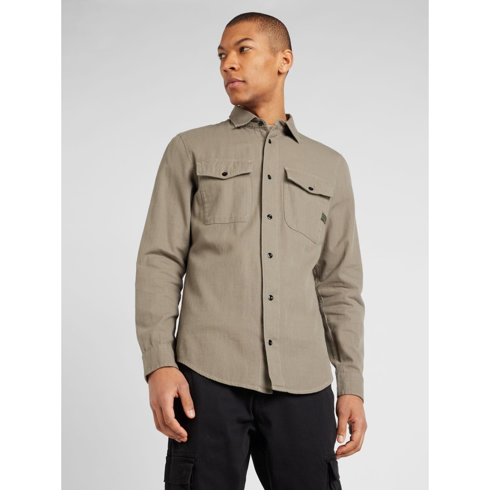 G-Star RAW Sz L Men's Marine Shirt Slim Fit Buttoned Khaki Green 100% Cotton